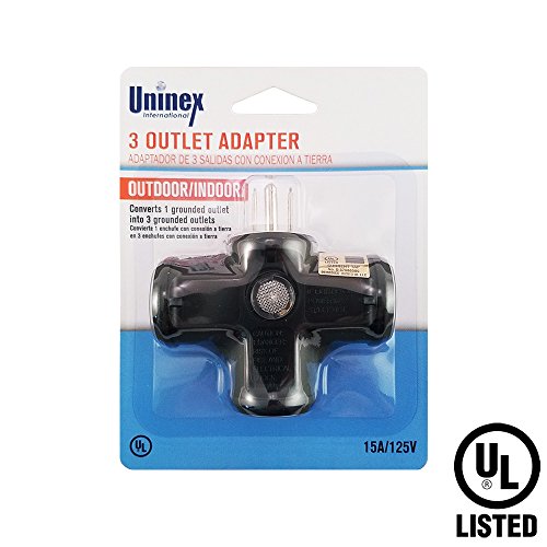 Uninex Outdoor/Indoor Heavy Duty 15-Amp 3 Way Outlet Grounded Power Strip Adapter Tap Black - Thumbnail 2