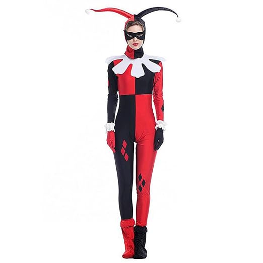 Hallowmax Damen Allerheiligen Kleidung Harley Quinn Cosplay Clown-Anzug Zirkus Kostüm