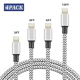 Besiva iPhone Cable, 4Pack 3FT 6FT 6FT 10FT Nylon Braided 8 Pin iPhone Lightning Cable to USB Charger Compatible with iPhone X, iPhone 8/8 Plus/7/7 Plus/6s/6s Plus/6/6 Plus/iPad
