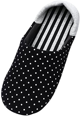 CasStar Unisex Super Soft Cozy 100% Cotton Indoor Polka Dots Slippers with Slip-Resistant Bottom Sole, Machine Washable, Black &amp; White