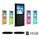 RHDTShop MP3 MP4 Player with a 16 GB Micro SD card, Support UP to 32GB TF Card, Portable Digital Music Player/Video/Media Player/FM Radio/E-Book Reader, Ultra Slim 1.7” LCD Screen, Black