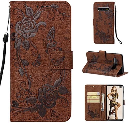 HICYCT Samsung Galaxy S10+ Case Cover,Wallet Case Premium Soft PU Leather with Kickstand, Card Slots, Magnetic Closure, Flip Notebook Cover Case for Samsung S10+ 6.4"(Brown)