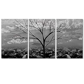 Canvas Wall Art Colorful Abstract Cloud Tree Painting Artwork for Home Prints Framed - 16"x24" x 3 Panels