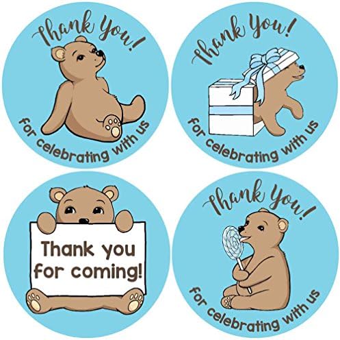 2 Inch Thank You Stickers Teddy Bear Set of 60 (Blue)