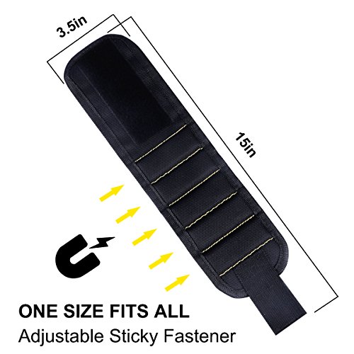 Magnetic Wristband - CrazyLynX Extended Pick-Up Tool with 5 Powerful Strong Magnets for Holding Screws, Nails, Bolts, Drill Bits, Fasteners, More Other Small Tools for Handymen/Carpenters (black)
