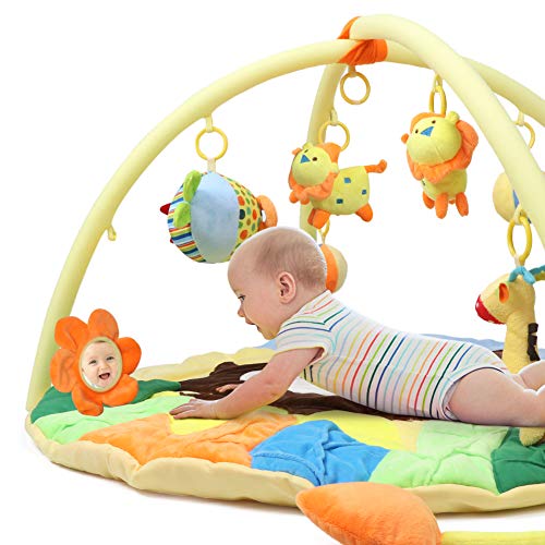 Bammax Activity Gym Baby Kids Play Mat Soft Non-Toxic Newborn Carpet with 9 Hanging Cartoon Educational Toys
