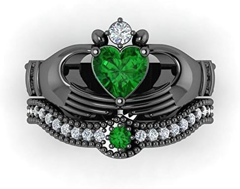 Gy Jewelry Heart Emerald Black Gold Filled Women's Wedding Ring Sets Claddagh Ring Gifts (7)