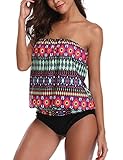 Chenghe Women Blouson Tankini Top High Waist Moderate Bottom Two Piece Swimsuit Purple US 14-16 / XL