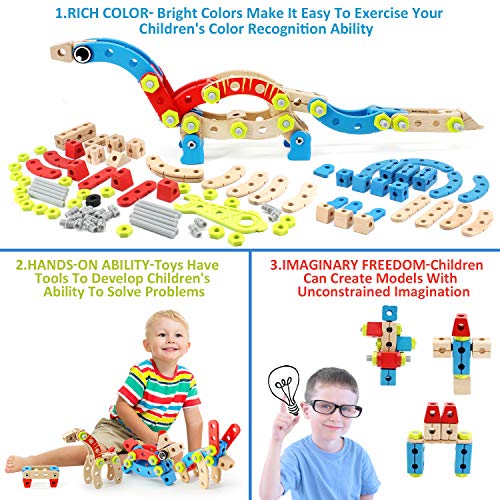 LUKAT STEM Toy for 3 4 5 6 7 Year Olds Boys, 96 PCS Wooden Building Toys for Kids, 4 in 1 Educational Kids Construction Blocks Toys, Birthday Gifts for Boy & Girl - Thumbnail 3