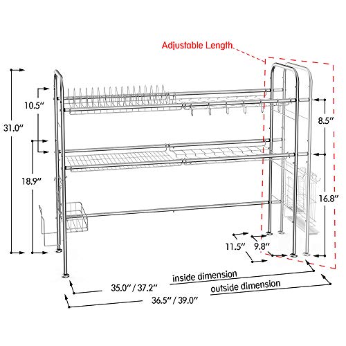 NEX 2Tier Stainless Steel Dish Rack Nonslip Height Adjustable with