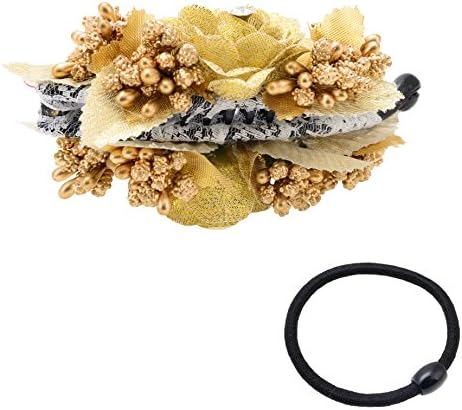 Monalisa Enterprise Banana clip(clutcher) with golden fabric flower.With this clip, 12 hair bands(ponytail holder) ABSOLUTELY FREE.(Combo of 13, ME_084)
