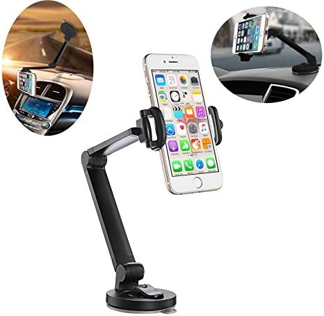 Car Phone Mount Holder, Beeiee Windshield Dashboard Desktop Foldable Universal Car Mobile Phone Cradle with Strong Suction Cup for iPhone 8, Android Smartphone and more (Black)