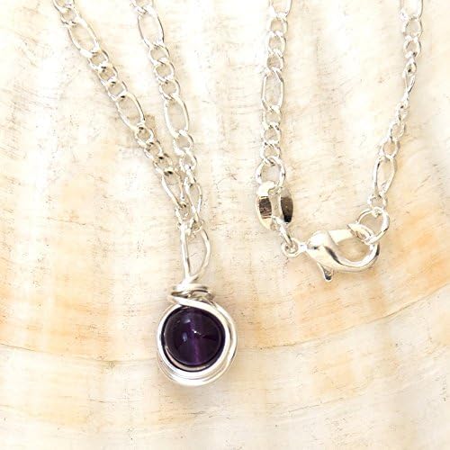 Handmade Amethyst Wire Wrapped Bead Necklace - February Birthstone - 18" Sterling Silver Chain