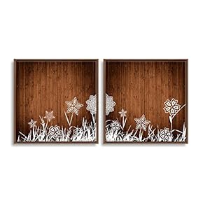 2 Piece Framed Canvas Wall Art for Living Room, Bedroom Wood Flower Theme Canvas Prints for Home Decoration Ready to Hang - 16"x16"x2 Panels