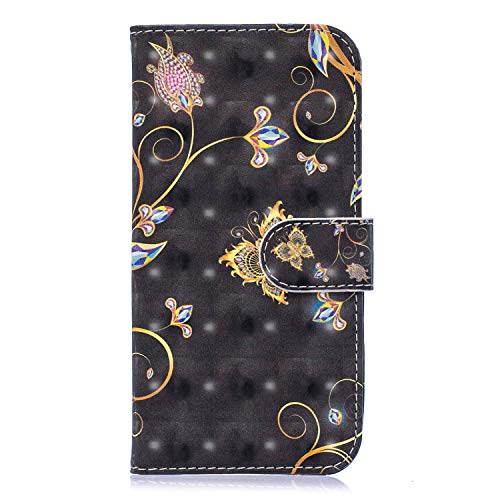 Shinyzone Floral Series Phone Case for iPhone 8/iPhone 7,Premium Leather Book Wallet Flip Cover with Card Holder Cash Pocket with Wrist Strap Magnetic Viewing Stand-Black Butterfly