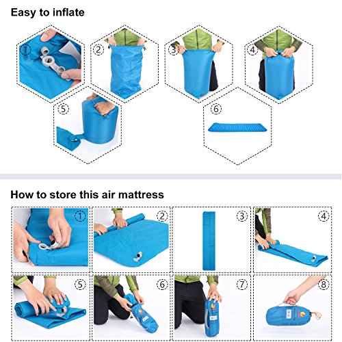 Andake 1.2lb Ultralight Sleeping Pad, Ultra-Compact Inflatable Air Sleeping Mat, Thickness for Backpacking, Camping, Hiking, Fishing, Outdoor Leisure, w/Air Pump Dry Sack Bag