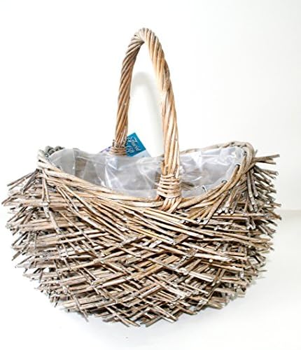 Vintage gift planter basket with handle and plastic liner for herbs, plants, fairy gardens, flowers or special occasions.