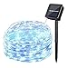 Icicle Solar Powered String Light, 26ft 120LED Flexible Copper Wire Indoor/Outdoor Waterproof Decorative Light For Patio, Path, Lawn, Garden, Pergola, Balcony, Yard, Fence Decorations (Blue)