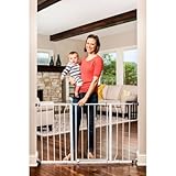 Regalo Easy Open 50 Inch Wide Baby Gate, Pressure Mount, Great for Kids and Pets (White Baby Gate with 2 Extension Kits)