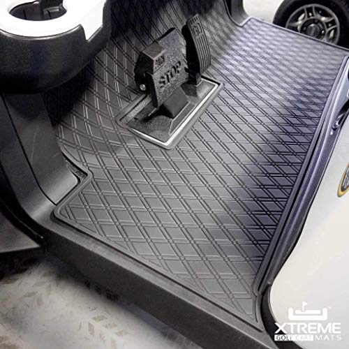 Xtreme Mats Full Coverage Golf Cart Floor Liner Mat W/Color Options- Fits Club Car Models Precedent (2004-2020)/Onward & Tempo (2017-2020) - Black with Black Trim