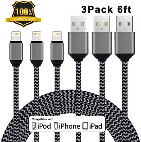 Eashion iPhone Charger, 6FT Lightning Cable Extra Long 8pin Nylon Braided Lightning to USB Cable Charging Cord for iPhone X 8 plus 8 7 plus 7 6 plus 6s 5 5s SE /iPad and iPod(Carbon Black)