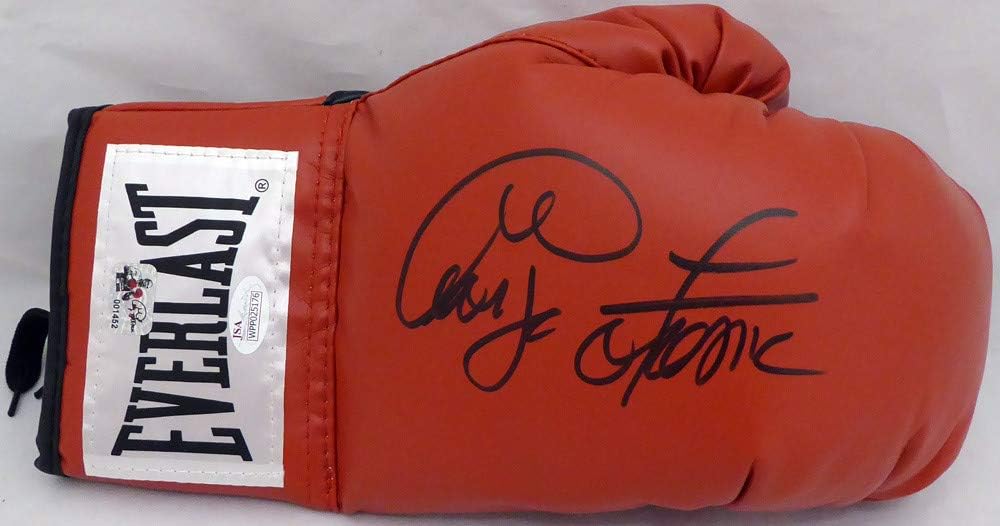 Authentic Autographed George Foreman Auto Red Everlast Boxing Glove RH In Black ~ JSA