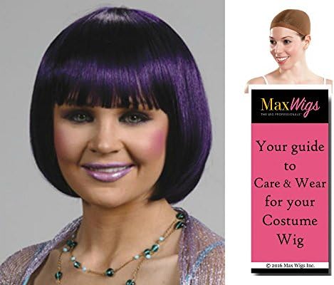 Bundle 3 items: Cheerleader Wig Short Pageboy Anime Cosplay China Doll Gina Straight Bangs Color Halloween Women's Enigma Wigs Color Navy, Wig Cap, MaxWigs Costume Wig Care Guide