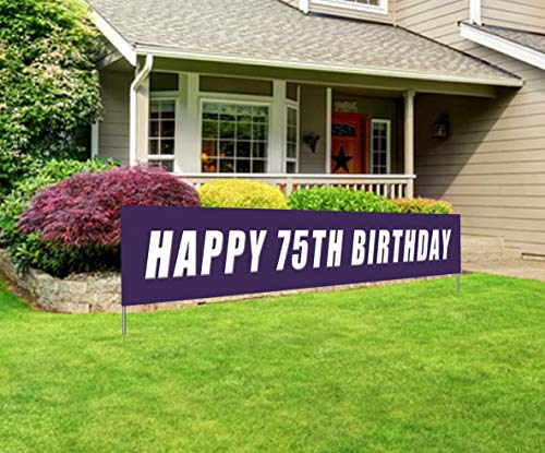 Blue Happy 75th Birthday Banner, Large 75th Birthday Party Sign, 75 Bday Party Supplies Decorations
