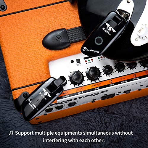 Swiff New UHF Blackwing Design Rechargeable Guitar Wireless Transmitter Receiver System - Max. 50M Transmission Range for Electric,Bass & Guitar (Black)