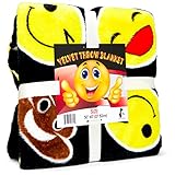 Black Emoji Throw Blanket, Super Soft Large Fluffy Lightweight Emoticon Blanket for Boys and Girls, Toddlers Kids Teens and Young Adults (50in x 60in)