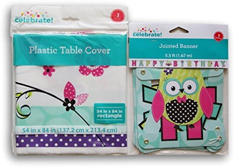 Way to Celebrate Cute Hoot Owl Themed Party Supply Set - Table Cover and Banner