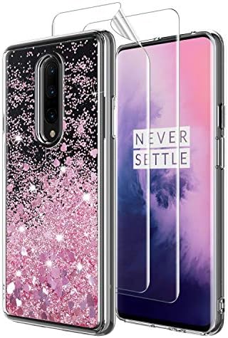 MASCHERI Case For Oneplus 7 Pro With Oneplus 7 Pro HD Clear Soft Films, Personalised Shiny Bling Quicksand Silicone Shockproof Protective Cover - Rose Gold