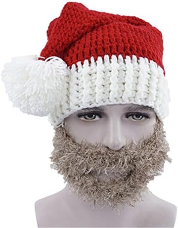 Little Butterfly Unisex Beard Beanie Winter Knit Outdoor Hat Cap w/ Beard Wind Guard (Red cap with grey Mustache)
