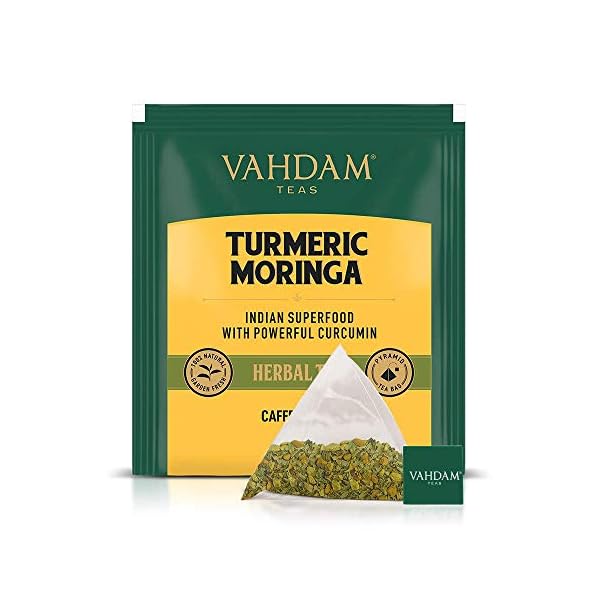 VAHDAM Kurkuma-Moringa KrÃ¤utertee | 100 Pyramidenteebeutel | Koffeinfrei | KrÃ¤utermischung mit Kurkuma, Moringa & Indischen GewÃ¼rzen | NatÃ¼rliche Zutaten | Hergestellt in Indien – Bild 3