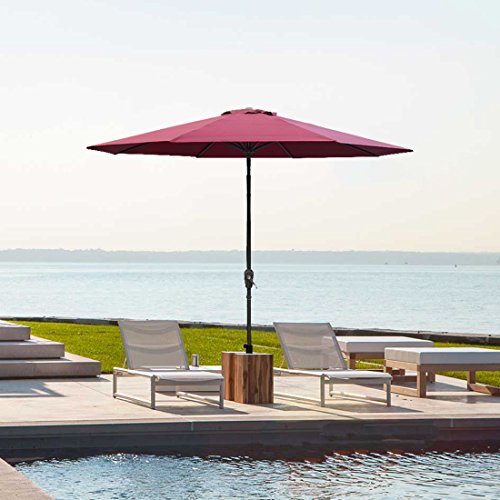 Caymus 9 Ft Market Outdoor Table Patio Umbrella with Push Button Tilt and Crank,8 Ribs, Wine Red