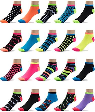 20 Pairs Womens Low Cut No Show Ankle Socks, Fun Novelty Colors Thin Multi Value Bulk Pack