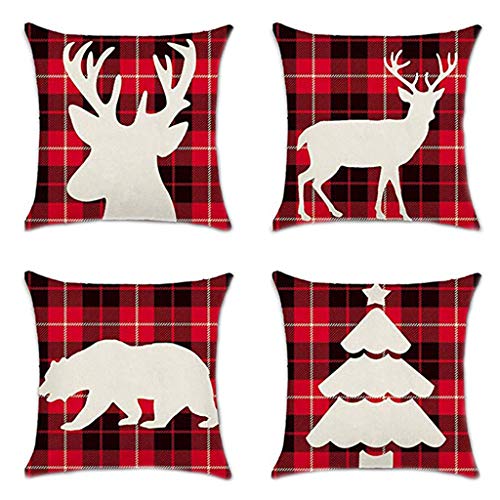 Clearance! Christmas Pillowcases, Christmas Deer Linen Cushion Cover Pillow Case Sofa Bed Home Decoration Festival Pillow Case Cushion Cover (4Pcs D)
