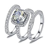 Venetia Top Grade 2.0 Carats Supreme Cushion Cut NSCD Simulated Diamond Ring Band 3 Pcs Set 925 Silver