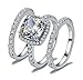 Venetia Top Grade 2.0 Carats Supreme Cushion Cut NSCD Simulated Diamond Ring Band 3 Pcs Set 925 Silver
