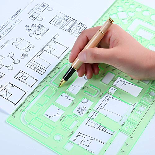 Unime 5PCS Expanded House Plan Template Measuring Templates Geometric Rulers for Office and School, Building formwork, Drawings templates