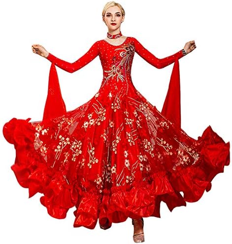 Biaoyiten 社交ダンス モダンドレス ダンスワンピース 大きい裾 ステージ衣装 競技用ドレス レッスンウェア ダンスウェア タンゴ服 ワルツ ダンス衣装 発表会ドレス 競技着 演出用 キラキラビジュー ラテンドレス スタンダー Sairampuc Edu In
