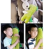 Cute Doll Car Seat Strap Belt Cushion Cover for Kids Children, Adjustable Pillow Pad Vehicle Car Safety Belt Toy Pet Protect Shoulder Chest Child (DinoGreen)