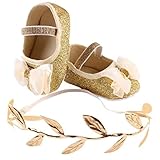 DZT1968® Baby Girl Soft Sole Bowknot Bling Prewalker Shoes With Leaf Headband