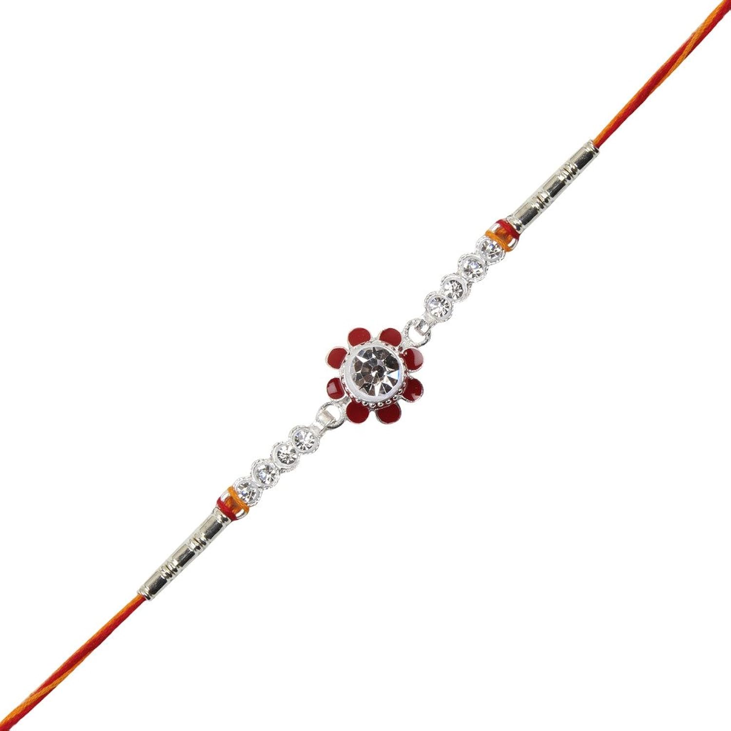 jewel fuel silver rakhi with velvet gift box for men/boys