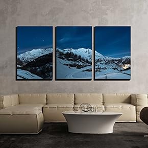 3 Piece Canvas Wall Art - Aerial View of La Thuile Village Glowing in The Night - Modern Home Art Stretched and Framed Ready to Hang - 16"x24"x3 Panels