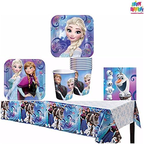 Frozen Party Supply Pack - Tableware for 8 Guests - Dinner Plates,Dessert Plates, Napkins, Cups, and Tattoo From HeyDays