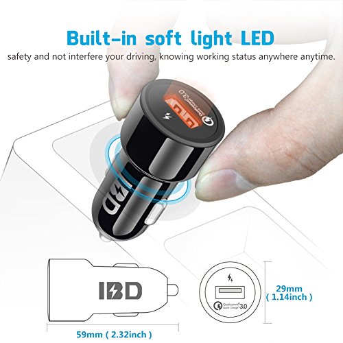 IBD USB 3.0 Car Charger Adapter,Quick Charge Smart USB Port 18W With One USB 3.0 Cable Universal Cell Phone Car Chargers For Mobile Device,Samsung Galaxy S7,S6,Samsung Galaxy S7,S6 ect.