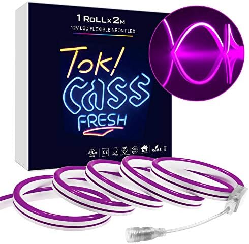 LED Neon Light, DC 12V Flexible LED Neon Sign Strip Lights Shaped Decor Light, 120 LEDs/M, Waterproof LED Rope Light for Indoor Outdoor Ambient Commercial Lighting Decoration (Purple)