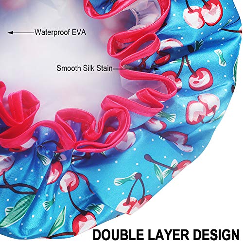 Waterproof Stain Shower Cap 6 Pack Double Layer Large Bath Cap for Women, Kids and Girls