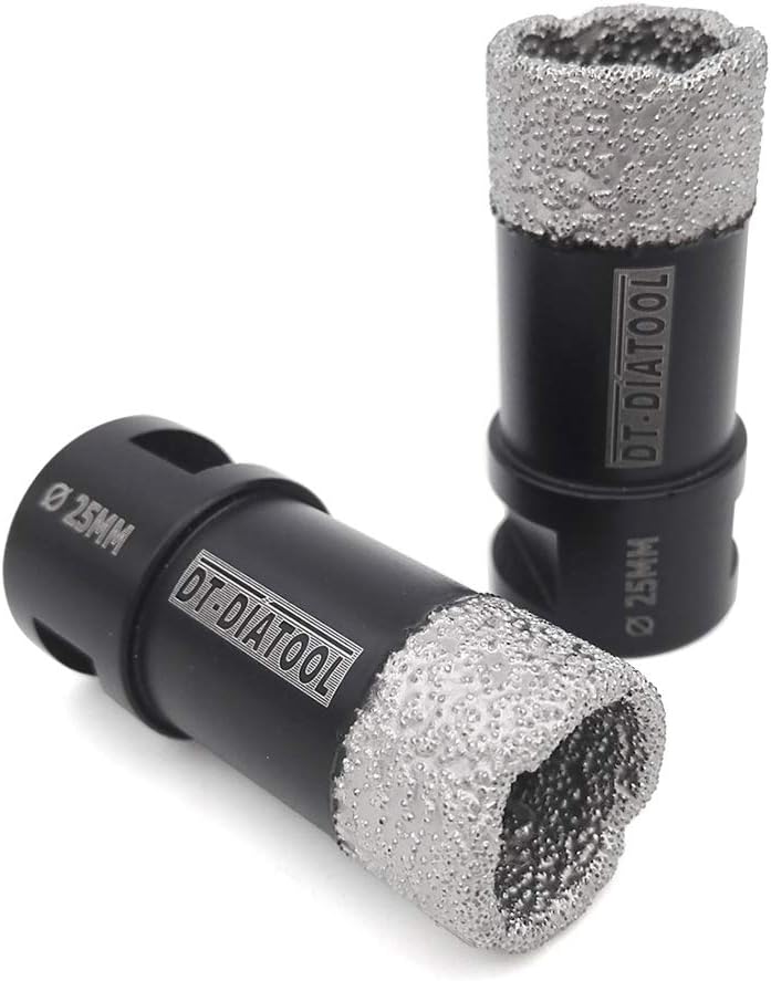 DT-DIATOOL Diamond Drill Bit 2PCS 25mm Hole Saw for Dry Drilling Tile Porcelain Marble Ceramic Granite, Black